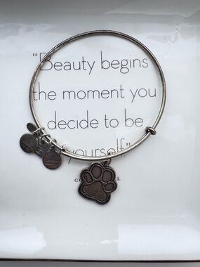 Alex & Ani Rafaelian Silver Animal Paw Print Bangle Charm Bracelet